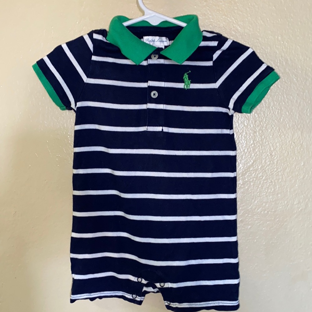 Baby boys Polo shirt short-all in navy striped